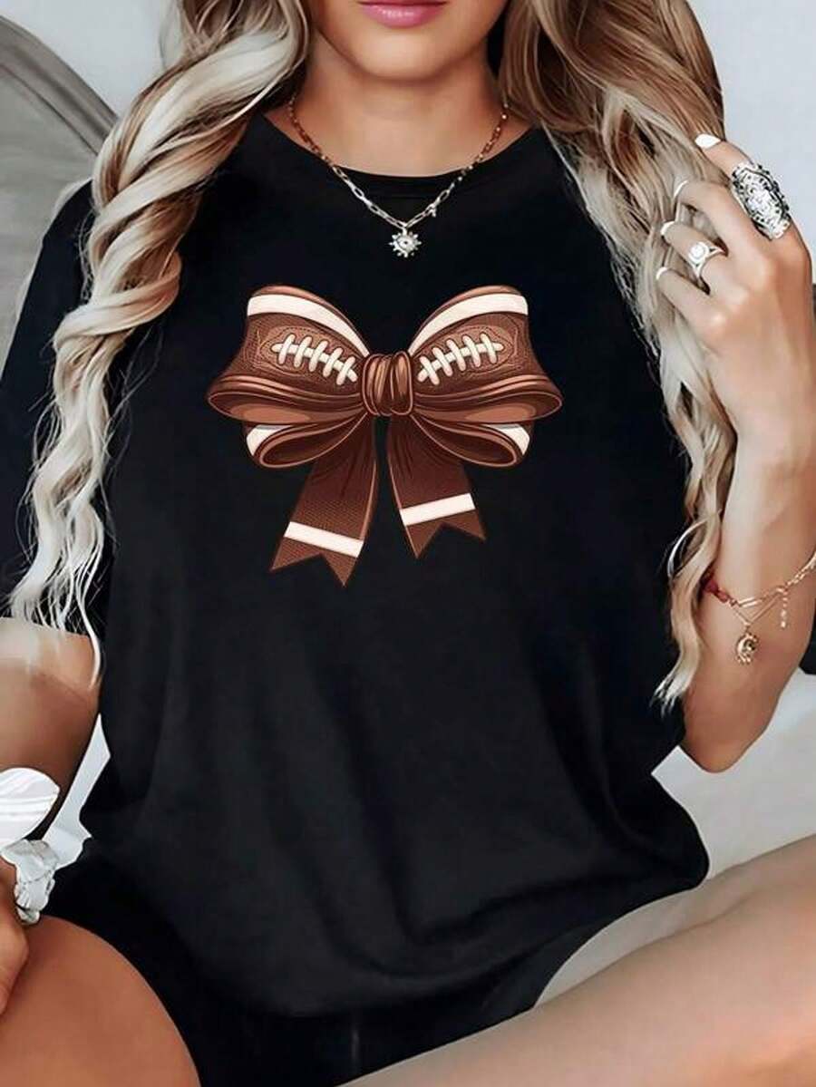 Brown Ribbon In The Shape Of A Soccer Ball Symbolizing Strength And Femininity In Balance And Sporting Passion. Women's T-Shirt, 100% Cotton, Casual, Comfortable And Modern. - 黑色 - 查看 1