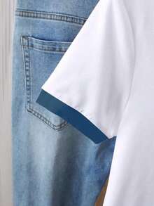 Camiseta de mujer de manga corta con cuello redondo, bloque de color, bordado de corazón a rayas y versátil - Blanco 11 - Ver 4