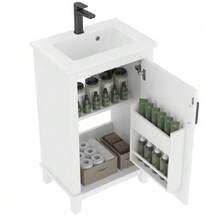 Freestanding Bathroom Cabinet Measuring 51x34x83cm, With Integrated Sink, Fully Lacquered, Shelves On The Door, Adjustable Shelves, Integrated Ceramic Sink, Ideal For Small Spaces, White Color. - White - View 1