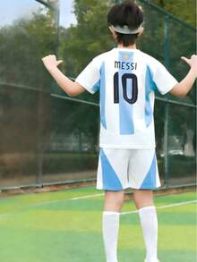 ODMYONO Conjunto de uniforme de fútbol estilo Argentina para niños preadolescentes de 8 a 12 años, temporada 2024-2025 - Camiseta #10 y pantalones cortos, diseño de local - Blanco - Ver 6
