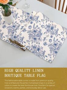 1pc French Toile De Jouy Classic Blue & White Floral Print Table Runner, Microwave Dust Cover, Protective Cover, Available In Multiple Sizes, Suitable For Home Dining, Kitchen Decor, Home Decor, Outdoor Party And Restaurant Decoration, Linen-Like Texture - Multicolor - View 9
