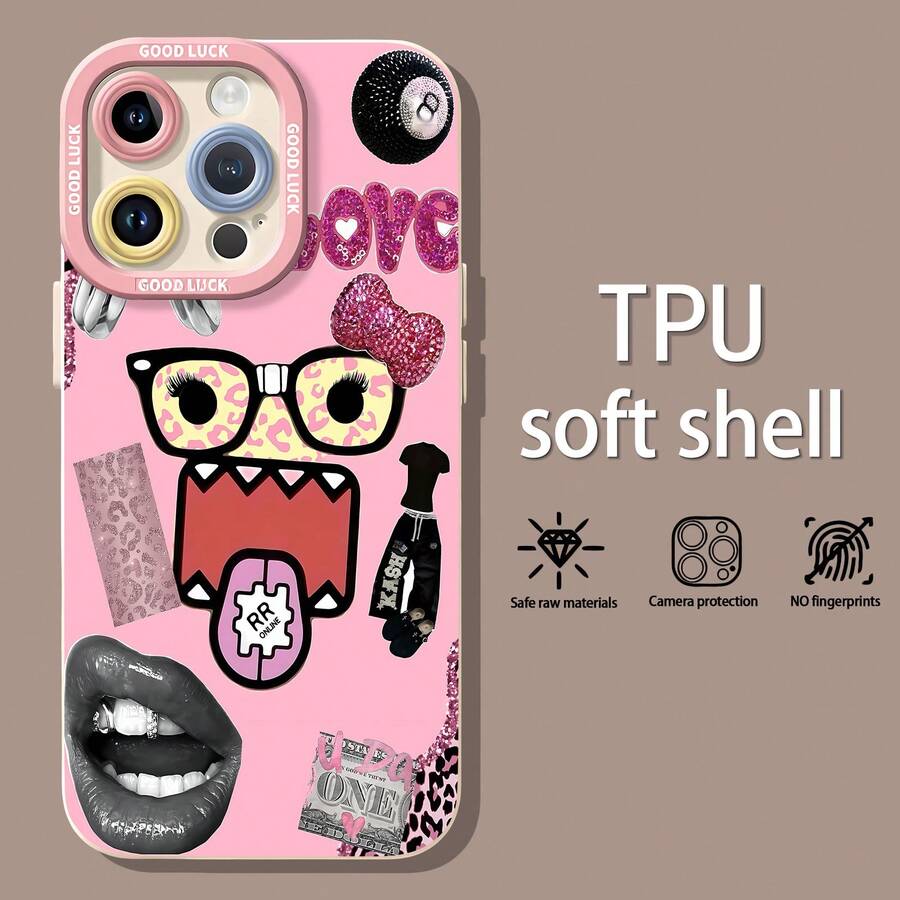 Funda para móvil con diseño de monstruo rosa de dibujos animados, compatible con Samsung, Apple, VIVO, OPPO, , Transsion, , y Honor. Fabricada en TPU, ofrece protección contra golpes y caídas. Un regalo ideal para familiares y amigos. - Blanco - Ver 1