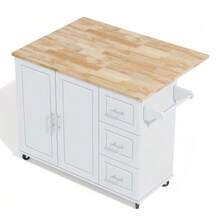 Large Mobile Kitchen Table L137*W43(76)*H92cm, Oak Top, Foldable, Multifunctional Furniture, 3 Drawers, Towel Rack, Ideal For The Kitchen, Dining Room, Home - Grey - View 7