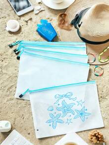 A4 Size Fashionable Waterproof PVC Beach Bag With Shell Pattern, Transparent Cosmetic Bag, Toiletry Bag, Nylon Zipper - Suitable For Swimming, Diving, Summer Vacation, Lightweight, Beach Essential, Travel/Back To School Essential, Vacation Companion - Multicolor - View 7