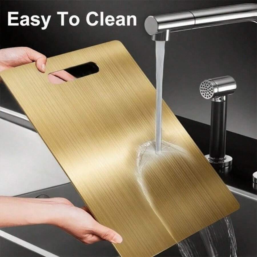 3pcs Gold Titanium Steel Cutting Board Set, Double-Sided Stainless Steel, Smooth Surface, Anti-Seepage Design, Rust-Resistant And Durable, Kitchen Cutting Board