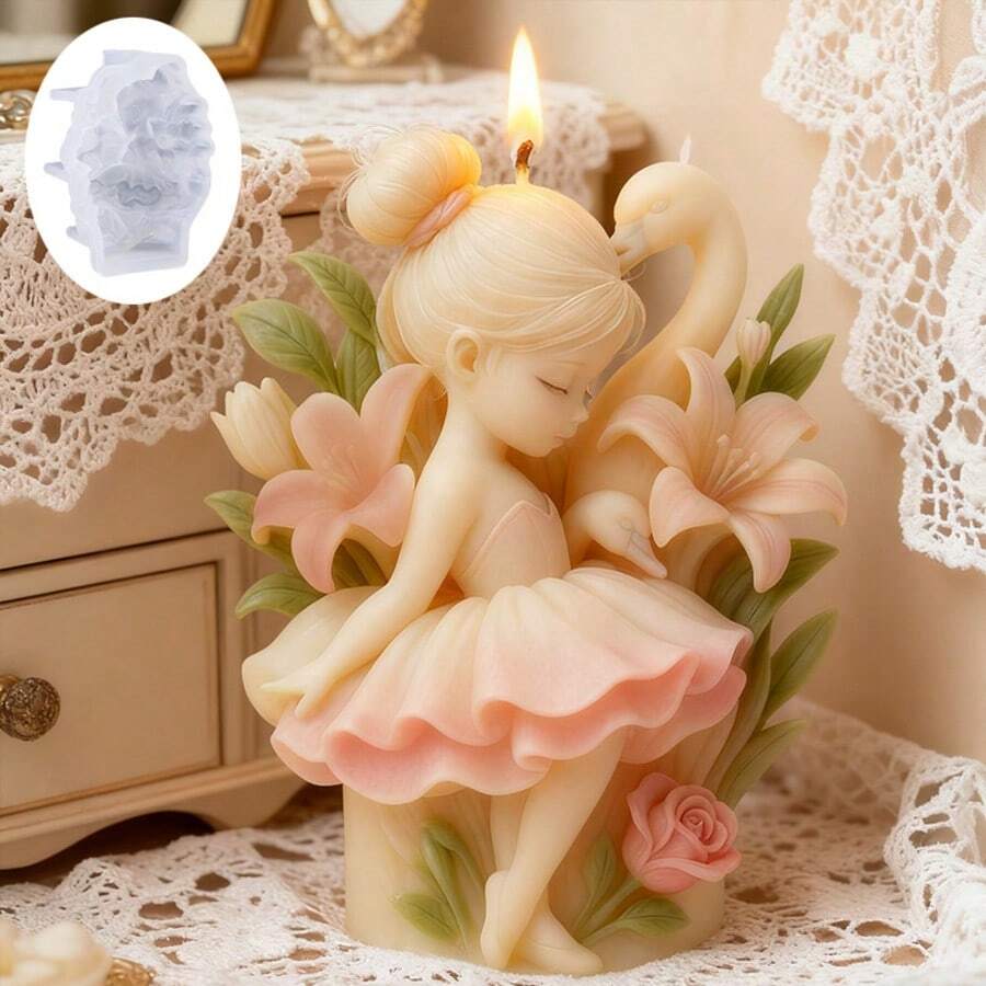 这款芭蕾舞女天鹅风信子香氛蜡烛模具(1个装)适用于DIY香氛蜡烛、手工皂、石膏饰品和树脂工艺品。它也适用于家居装饰和创意礼品制作。 - A-白色 - 查看 1