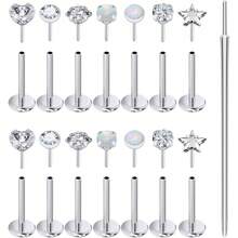 20G-18G-16G Threadless Nose Ring, Straight Tapered Flat Bottom 316L Stainless Steel Lip Ring, Suitable For Nose, Ear Lobe, Ear Cartilage And Lip Piercing, With 3mm Ear Stud - Silver - View 9