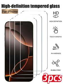 CASECOPS 3pcs 6.9 Inch Tempered Glass Screen Protector, Compatible With IPhone 17 Pro Max/17 Pro/17/17 Air/16 Pro Max/16/16 Plus/15 Pro Max/15/14/13/12/11, Anti-Scratch, High Definition, Compatible With Phone Cases, Anti-Oil, Essential Phone Accessory Screen Protector For Daily Protection, Office, Home, Anti-Shock, Anti-Drop, Anti-Scratch - Clear - View 1