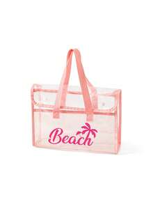 PVC防水海灘包，彩色「Beach」圖案，搭配同款化妝包、盥洗包，女款海灘包，透明托特包，果凍托特包，大容量泳池手提包，郵輪度假必備，海灘包配件，旅行必備，適用於海灘、旅行、購物、戶外活動、工作、學校及日常使用，獨特生日禮物、節日禮物、派對禮物、母親節禮物、度假禮物、婚禮禮物、開學禮物 - 彩色 - 查看 16