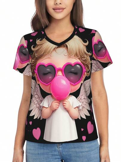 Women's V-Neck T-Shirt Unnamed AI-Generated Image Comfortable And Elastic, With Fashionable And Breathable Prints, It Is Exclusive To Enthusiasts Of  Styles