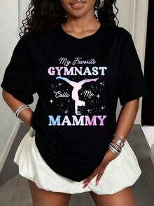 Women's Vintage T-Shirt "My Favorite Gymnast Calls Me Mom", Gymnastics T-Shirt, Graphic Tees, Women's Fashion, Casual T-Shirts, Tops Style, Gothic Style - 黑色 - 查看 7