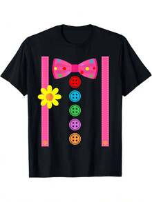 Camiseta de disfraz de payaso divertido para hombre - Camiseta negra de manga corta con lunas coloridas y diseño de corbata, camiseta ligera casual de 180 Gm² para Halloween, Carnaval, actividades al aire libre, primavera, verano y ropa de otoño, traje de Carnaval, camiseta gráfica divertida. - Negro - Ver 1