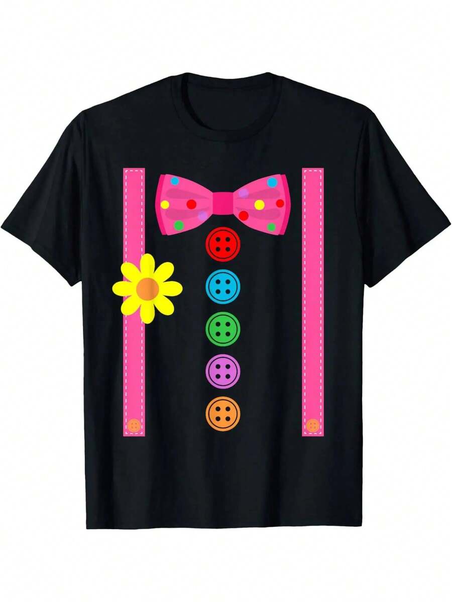 Camiseta de disfraz de payaso divertido para hombre - Camiseta negra de manga corta con lunas coloridas y diseño de corbata, camiseta ligera casual de 180 Gm² para Halloween, Carnaval, actividades al aire libre, primavera, verano y ropa de otoño, traje de Carnaval, camiseta gráfica divertida. - Negro - Ver 1