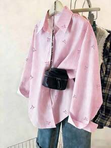 Blusa de mujer, estampado de rayas de fresa, diseño fresco y ligero, camisa estilo Ins, blusas de mujer holgadas de manga larga casual de doble uso, regalo para la mejor amiga y la novia, otoño/invierno, graduación, maestras, vuelta al cole - Multicolor 6 - Ver 1