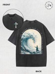 Vintage Pure Cotton T-Shirt With Washed Print - Modern And Fashionable Design, Eye-Catching Print, Comfortable And Casual, Suitable For Street, Outdoor Adventures And Travel, The First Choice To Give As A Gift To Family, Friends And Colleagues, And Perfect For Christmas Parties. - 黑色 - 查看 7