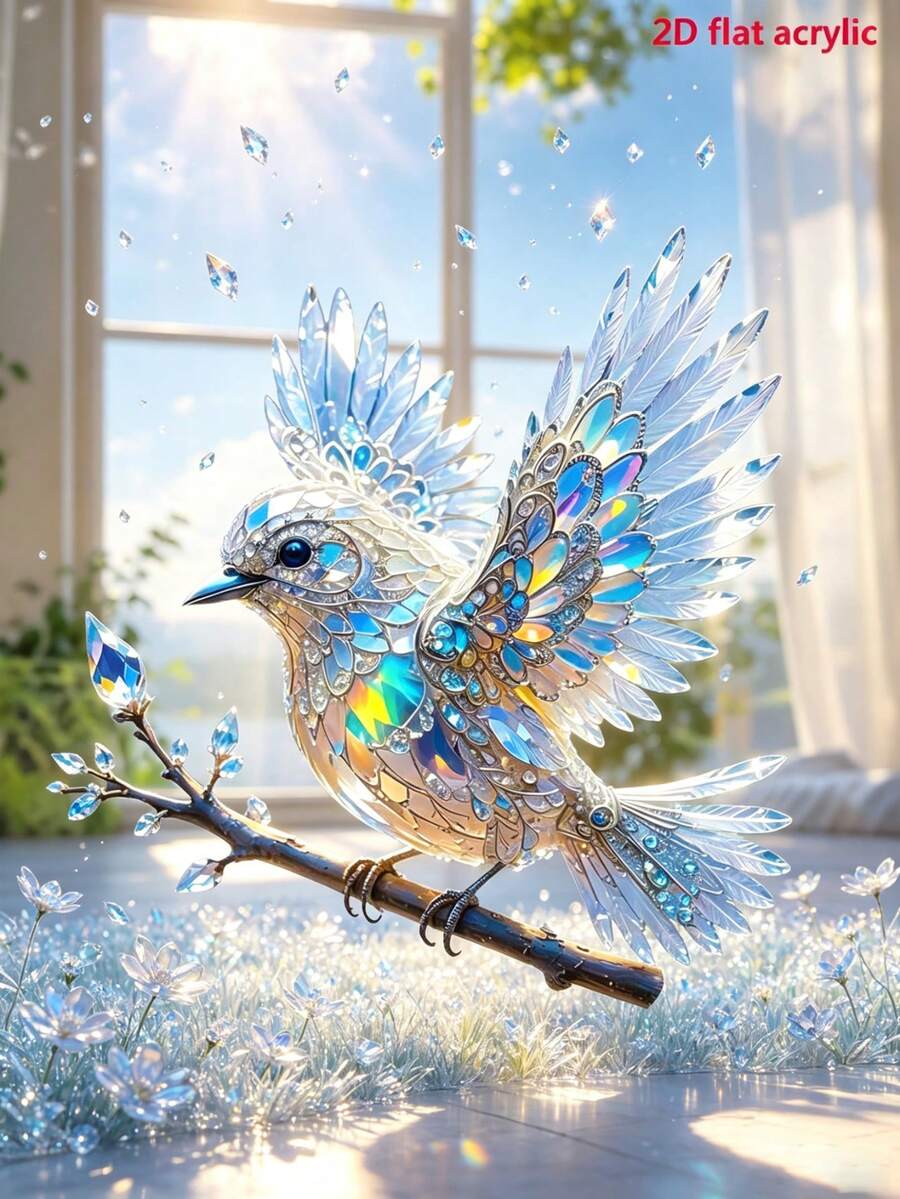 Colorful Acrylic Bird Hanging Ornament, Painted Glass Style Window Catcher, Crystal Effect Blue Bird Pendant, Rainbow Catcher Decoration, Suitable For Home, Balcony, Window, Christmas Tree Decoration, Nature Lover Gift, Birthday Christmas Gift - A - View 1