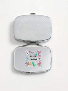 Square Pill Box, Printed With Capsule, Tablet, Letter, Medicine Bottle Patterns, Portable Medication Storage Compartment, Mini Metal Storage Box, Portable Jewelry And Pill Box, Travel Pill Box, Large Capacity Compartment, Weekly Medication Organizer, Suitable For Daily Medication And Vitamins, Essential For Doctors And Nurses, Emergency Needs, Travel, Hiking Emergency Rescue, Personalized Creative Gift With Cartoon Logo, Only Empty Box - Multicolor - View 5