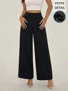 Pantalones anchos de cintura alta con textura, de estilo simple y casual, apropiados para la vuelta al cole y para uso diario - Negro 3 - Ver 7