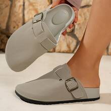 女款扣環設計休閒百搭平底鞋 - 卡其色 - 查看 9