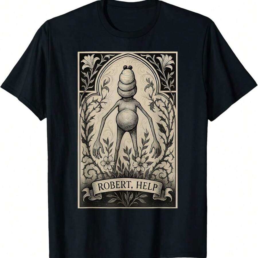 Funny Brainrot Gen Z Marcus The Worm Meme Robert Help T-Shirt - 黑色 - 查看 1