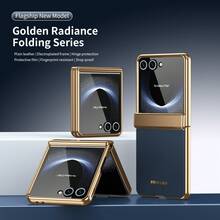 VIETAO 電鍍材質人造皮革全包覆保護手機殼，適用 Galaxy Z Flip 8 7 6 5 Flip6 Flip5，附鋼化玻璃螢幕保護貼手機殼 - 藍色 - 查看 9