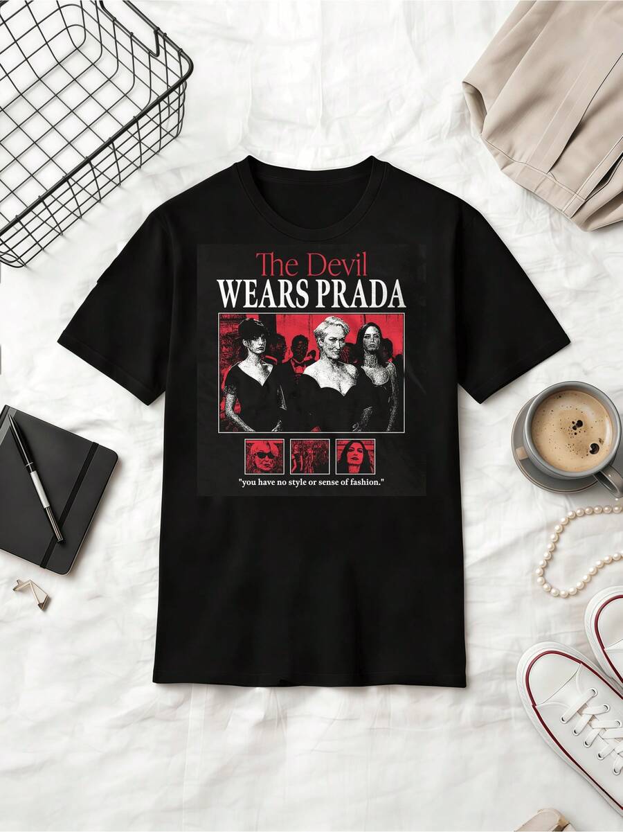 The Devil Wears Shirt, Vogue Fashion Comedy, Meryl Streep Movie Tee - Black - View 1