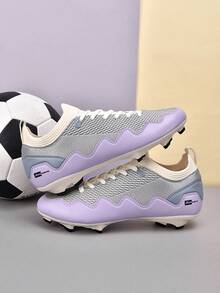 1 Pair Unisex Low-Top Outdoor Natural Grass Professional Sports Training Shoes, PU Front Lace-Up AG/FG Long Stud American Football Cleats For Men - Purple Silver - View 10