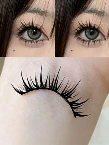 10pcs Wispy, Voluminous & Curled Cartoon-Style False Eyelashes, One-Piece Design, Suitable For Daily Wear, Dates, Parties, Captivating Eye Makeup, Travel Essential, Cluster Fake Lashes (Random Bottom Card) - Black - View 3