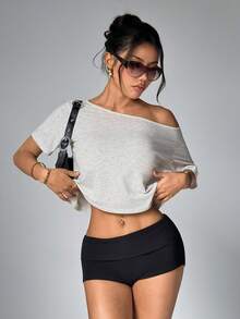女款灰色寬鬆短袖上衣－休閒日常寬鬆版型基本款襯衫，奶油般柔軟 Athflow 居家運動上衣，適合健身、跑步、旅行、運動，夏季穿著 - 淺灰色 - 查看 1