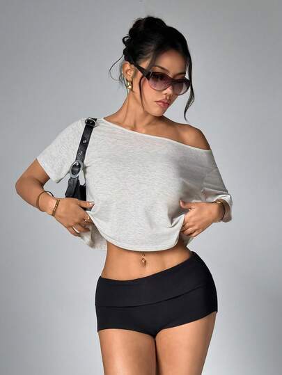 Women's Loose Gray Short Sleeve Top - Casual Loose Basic Shirt, Soft And Comfortable Sporty Style, Suitable For Fitness, Outings, Travel And Other Occasions