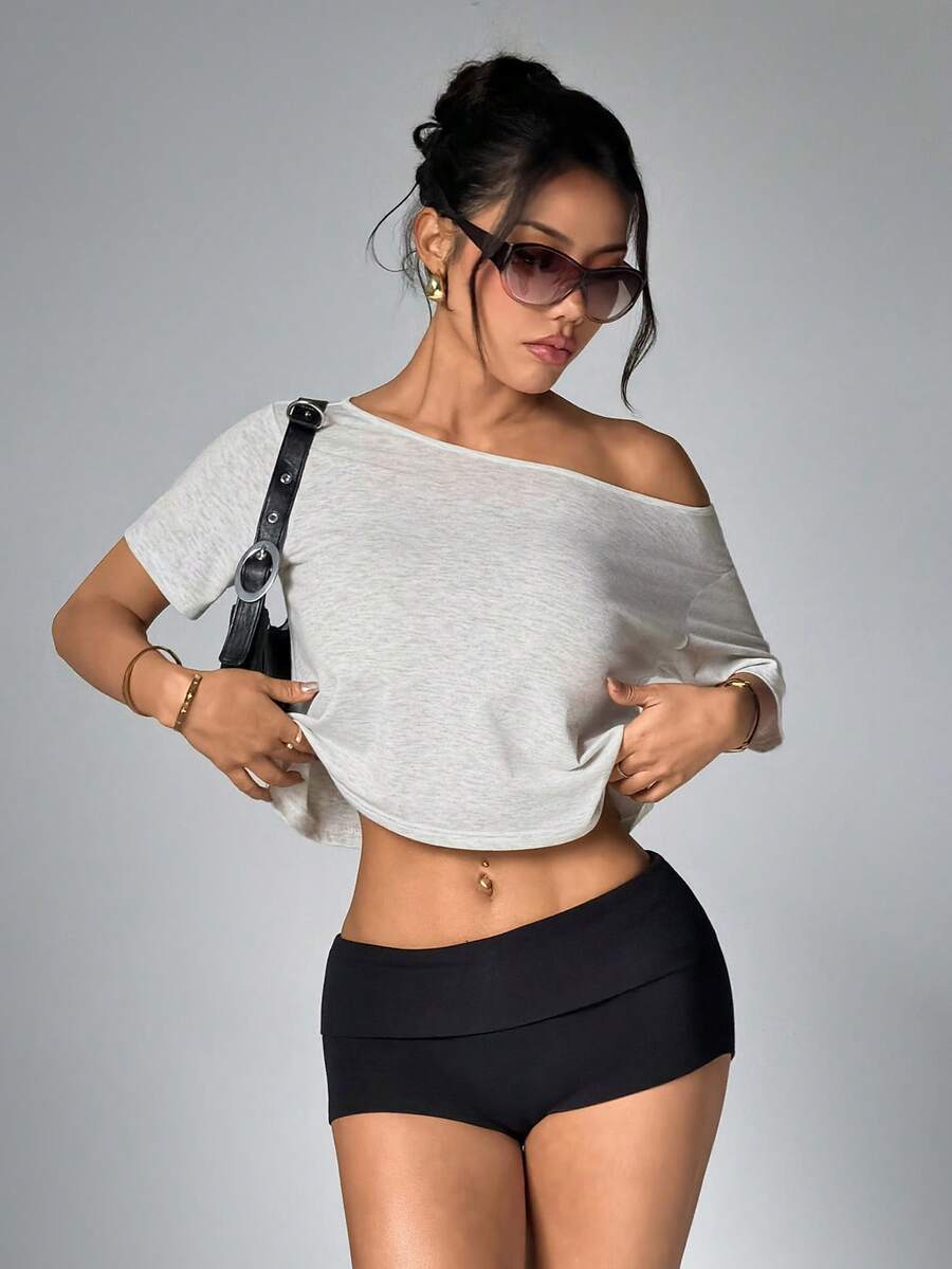 女款灰色寬鬆短袖上衣-休閒日常寬鬆版型基本款襯衫,奶油般柔軟 Athflow 居家運動上衣,適合健身、跑步、旅行、運動,夏季穿著 - 淺灰色 - 查看 1