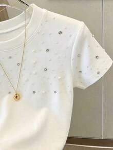 Camiseta de manga corta de ajuste ceñido con estampado digital de rayas de frutas, versátil para mujer.Camiseta con estampado de cerezas todo sobre, camiseta de cerezas, camiseta de rayas, camiseta de frutas - Blanco 4 - Ver 3