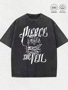 Free Shipping On New Pierce Veil T-Shirts, Versatile 230g Pure Cotton Printed T-Shirts With Letter Pattern, Perfect For A Retro Look, Women's Tops. - Black 2 - 查看 1