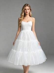 80cm Enagua de doble capa de gasa blanca + forro suave, adecuada para Lolita, ballet, novia y otras ocasiones - Blanco - Ver 14