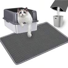 1 pieza Alfombra para arena de gato, material de EVA de doble capa, tamaño grande, anti-salpicaduras y fugas, alfombra lavable para atrapar la arena, adecuada para la caja de arena de mascotas - Gris - Ver 2