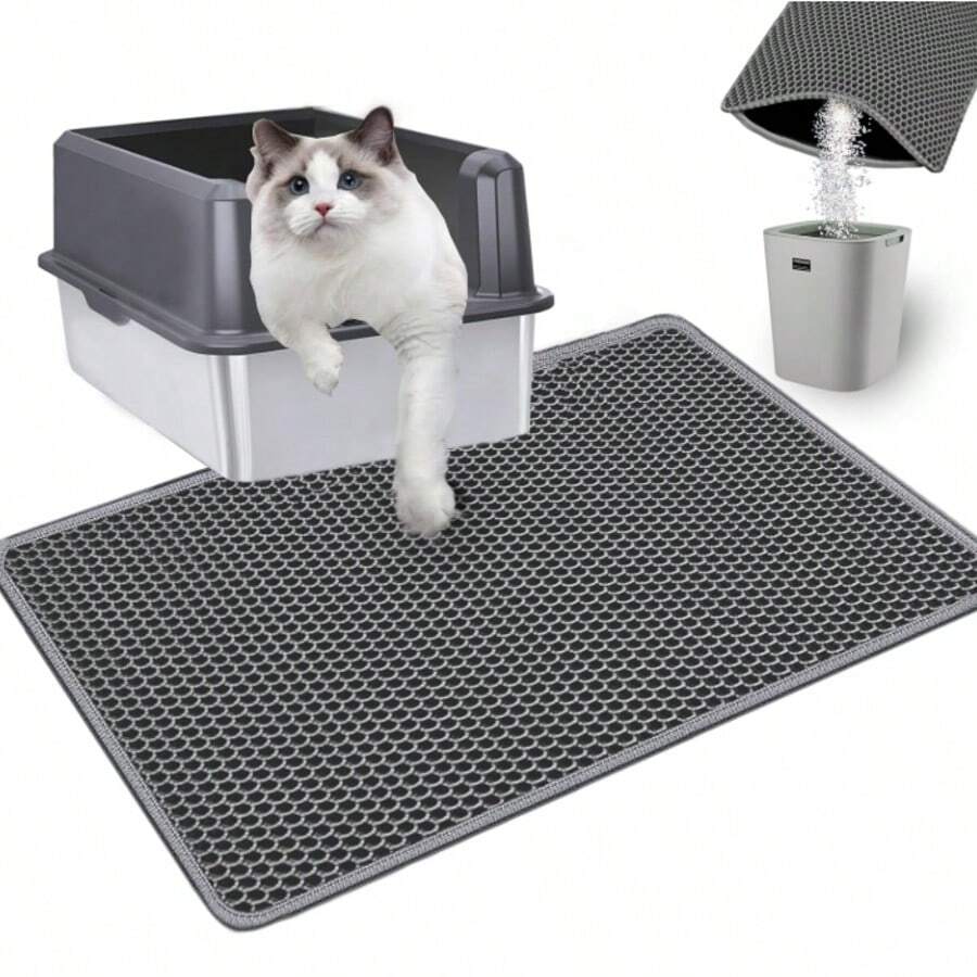 1 pieza Alfombra para arena de gato, material de EVA de doble capa, tamaño grande, anti-salpicaduras y fugas, alfombra lavable para atrapar la arena, adecuada para la caja de arena de mascotas