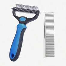 Bộ 2 món lược chải lông và lược kim loại màu xanh dương dành cho thú cưng, dụng cụ chuyên nghiệp gỡ rối lông dài bị vón cục ở mèo và chó. - Xem 13