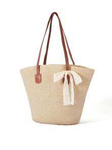 Trivaya 1 Straw Hat + 1 Bag, Vacation Casual Set - Beige - View 3