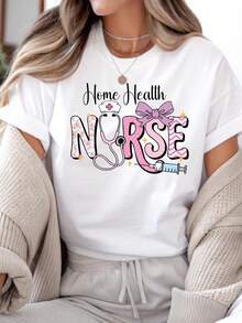 Camiseta de enfermera de atención domiciliaria, camiseta de enfermería, camiseta de enfermera de atención domiciliaria, ropa para trabajadores médicos, regalo para enfermeras registradas. Camiseta unisex de algodón puro de 220 g, peso ideal para todas las estaciones, adecuada tanto para hombres como para mujeres. Tejido duradero de alta calidad, suave al tacto y de larga duración. Parte superior transpirable. Adecuada para mujeres en primavera y verano, vacaciones, Día de la Madre, Día de la Independencia. - Blanco - Ver 1
