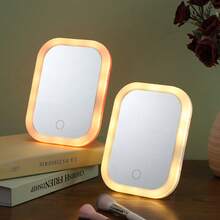 Miroir de maquillage lumineux à DEL, miroir portable et pliable avec support réglable, 3 modes de couleur, miroir de vanité éclairé, écran tactile intelligent et gradable, convient pour la vanité, la chambre, la salle de bain, rotation à 720°, charge USB, cadeau pour la Saint-Valentin, la Fête des Mères, les filles - Multicolore - Voir 4