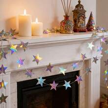 33pcs Rainbow Shiny Star Hanging Ornaments, Rainbow Sparkling Star Decorative String, Colorful Glitter Ribbon Arch Decor For Wedding, Baby Shower, Birthday, Christmas - Five-pointed Star - View 2