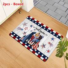 1/2pcs Independence Day Doormat, American Independence Day Themed Doormat, Soft Flannel Absorbent Non-Slip Washable Multipurpose Carpet For Entryway, Living Room, Kitchen, Bathroom, Foyer, Holiday Decor, Patriotic Design With 3 Dogs And Stars And Stripes - Multicolor - View 14
