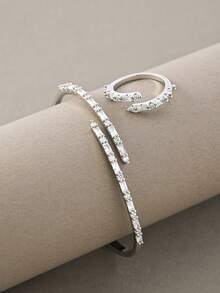 Bộ vòng tay bạc, chất liệu bạch kim đồng khảm đá Zirconia, thích hợp cho các buổi gặp gỡ hàng ngày, hẹn hò, tiệc tùng, làm quà tặng. - Bạc - Xem 3