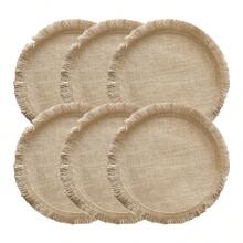 Rustic Vintage Style Jute Round Placemat With Coil Fringe Edge, Suitable For Various Home Decor Scenarios. Whether For Daily Home Use Or As Soft Decoration And Event Backdrop, It Can Create A Sense Of Ritual For Your Dining And Living Scenes. - Multicolor - View 9