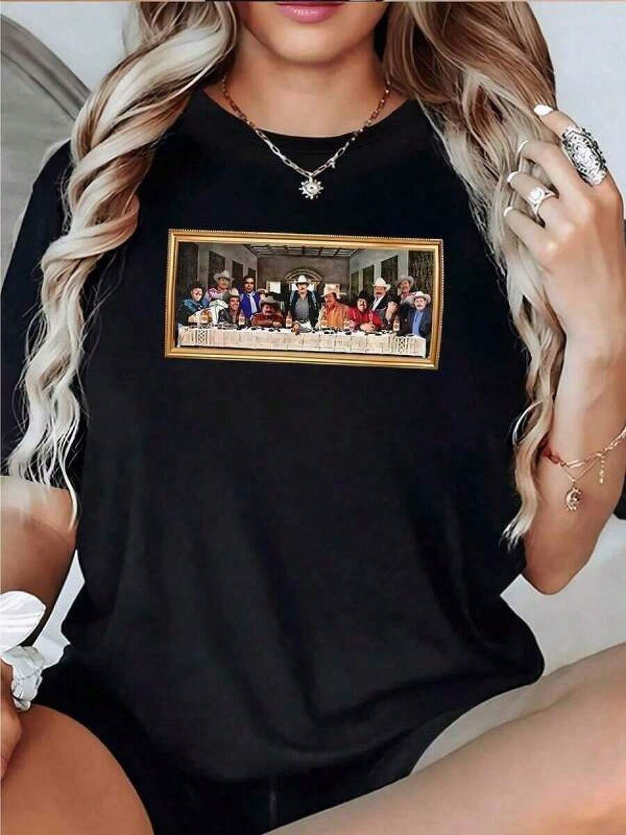 Minimalist Women's T-Shirt With A Fun Last Supper Design And Hat, 100% Cotton. Casual And Original Style. Women's Blouses, Casual Blouses For Ladies, Tops, Premium Women's, Y2k RYAU Women's Simple Solid Color T-Shirt, Loose And Slim Fit Casual Short Sleeve - 黑色 - 查看 1