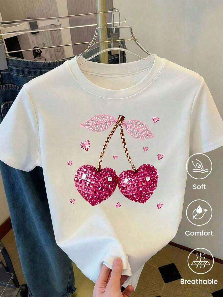 Suave Camiseta de manga corta de moda para primavera y verano de , hecha en México, 200 gramos. Estampado de dibujos animados, modelo de pareja, apta para uso interior o exterior. Cuello redondo, unisex, ideal para oficina y ocio. Paquete de una pieza., blusas para mujer>camisa - Blanco - Ver 1