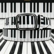 1件Y2K印花钢琴键腰带 - 复古音乐灵感西部风格皮带扣 - 彩色 - 查看 5