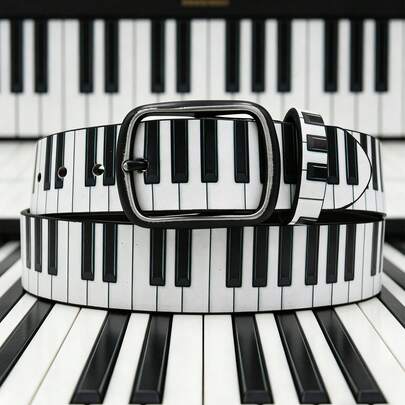 1pc Y2K Style Piano Keyboard Pattern Retro Music Western Belt