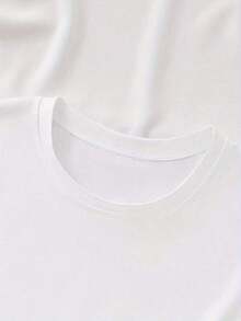 [Camiseta Deportiva] Camiseta de manga corta con estampado de letras y cuello redondo, a la moda, top casual para mujer, ropa de talla grande para mujer. Camiseta holgada de talla grande > Hermosa. - Blanco - Ver 4