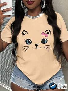 Women's Casual White Regular Sleeve Short Sleeve Polyester Round Neck Regular Length Print-Shirt Blouses For Women T-Shirts For Women Casual Blouses For Ladies - 杏 - 查看 3